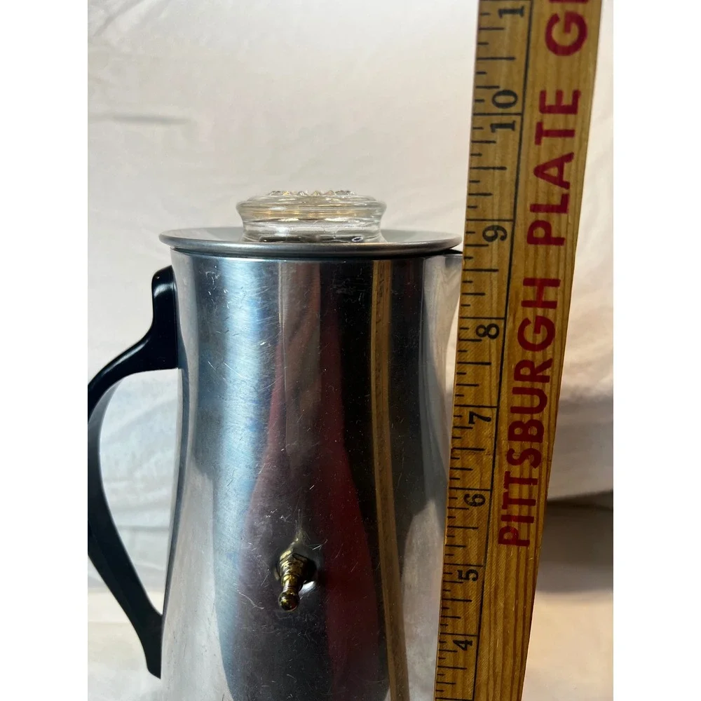 Vintage Stainless Steel Stovetop Coffee Percolator with Glass Knob Lid 9.5‎ Inch